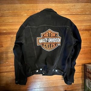 Vintage Harley Davidson Black Jean Jacket Men and Women Used